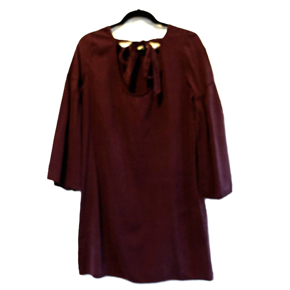 Anthropologie Cloth & Stone Tencel Bell Sleeve Mini Dress Lagenlook Tie Back NWT - Picture 4 of 8